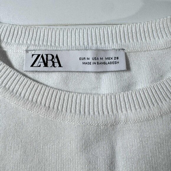 ZARA Ribbed Knit White Cropped Tee | Short Sleeve Minimalist Basic Top Size M - Picture 3 of 6